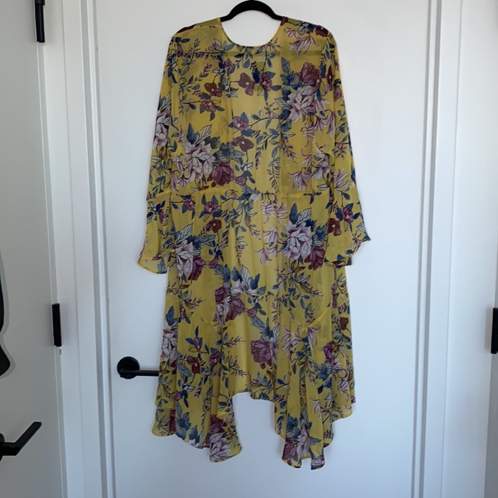 Torrid Yellow Floral Prints Chiffon Maxi Duster Kimono - Picture 5 of 10
